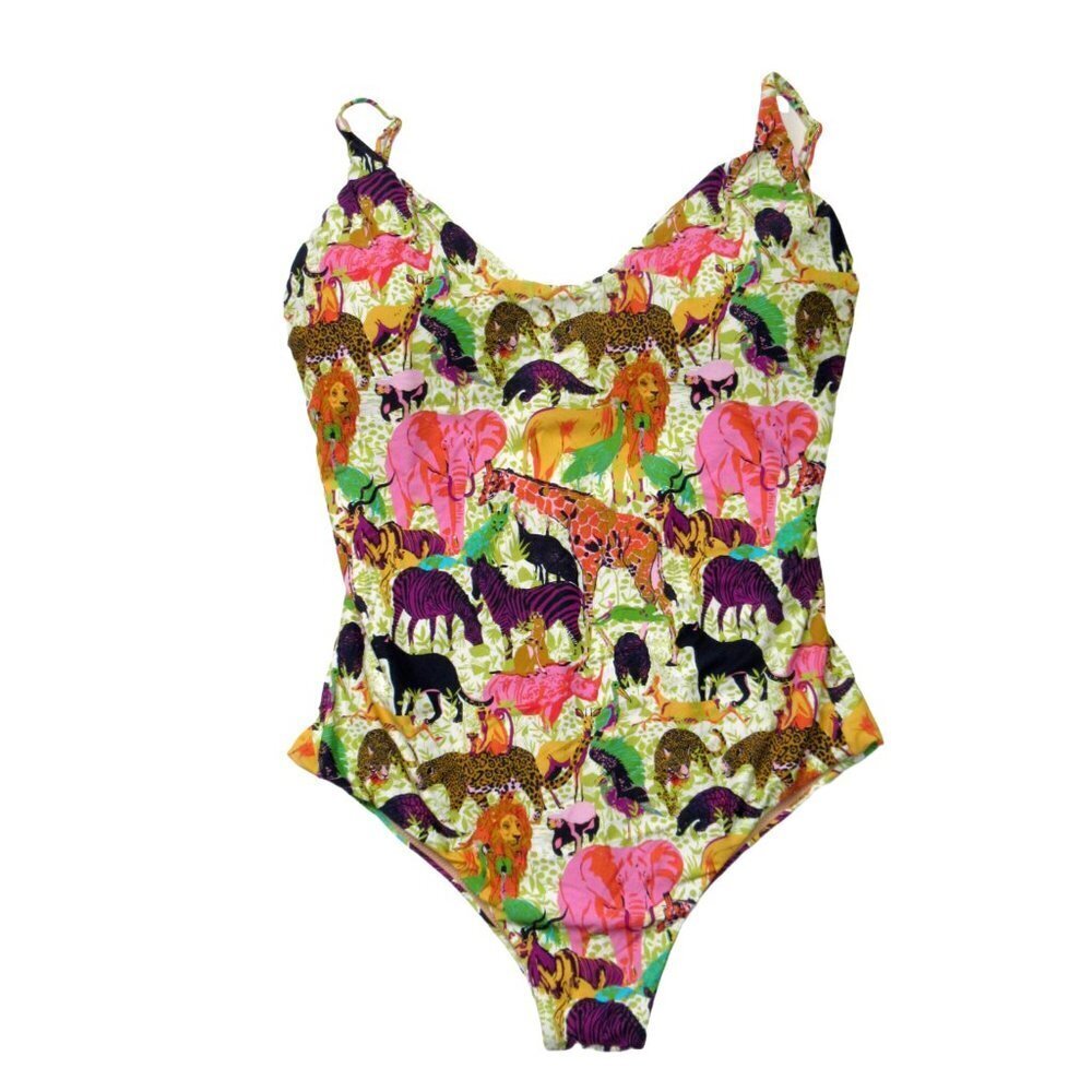 NWT J.Crew Rounded V-neck One-piece Swimsuit in Ratti® Safari Print 14